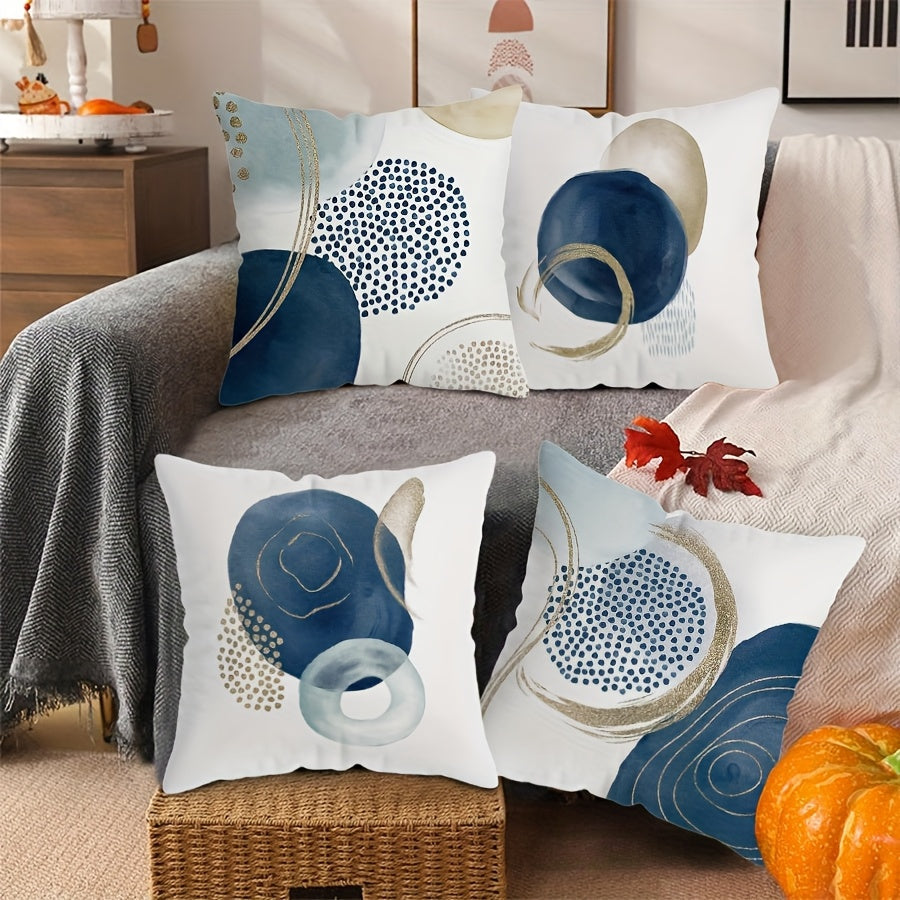 Add a stylish touch to your living space with the Chic Blue Geometric Throw Pillow Cover. This Abstract Boho Mid-Century Modern Design features a zip closure and is machine washable. Made of high-quality polyester, this cover measures 44.96x44.96 cm