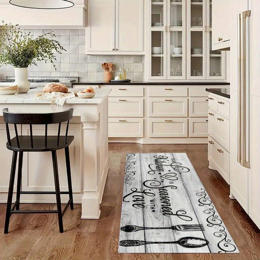 Soft and Supportive Kitchen Comfort Mat - Non-Slip and Absorbent Runner Rug for Bedroom, Living Room, and Indoor Spaces. Easy to Clean in the Washing Machine, Made of 100% Polyester Flannel Material that is Oil-Resistant, Ideal for Kitchen Use.