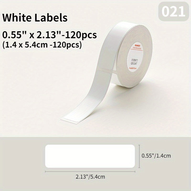 NIIMBOT Thermal Label Sticker Roll is white, waterproof, and oil-proof. Compatible with D11/D101/H1 Series Printers, it features strong adhesive, no ink needed. Ideal for home and