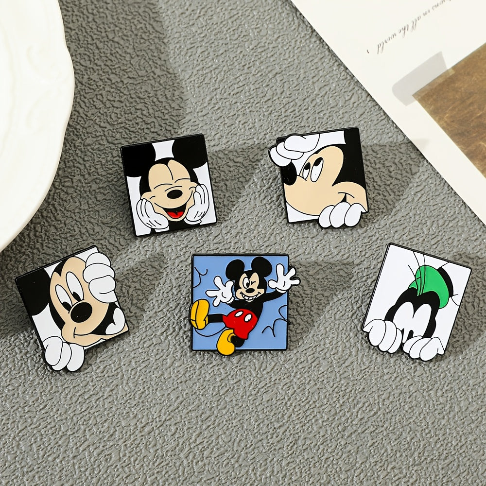 Set of 6 enamel brooch pins featuring adorable animal shapes such as Mickey Mouse and friends. Made of high-quality alloy metal, these cute and minimalist badges are perfect for adding a fun touch to your clothing and backpack.