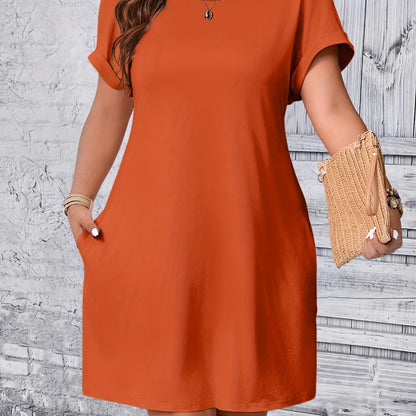 Plus Size Solid Loose Dress, Casual Short Sleeve for Spring & Summer, Women's Plus Size Clothing