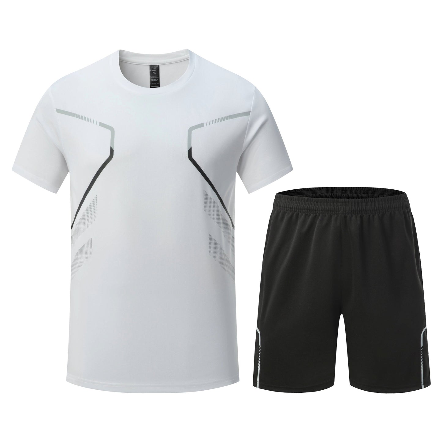 Men's summer running sportswear set includes quick-dry crew neck t-shirt and shorts for hiking, training, and weekend activities.