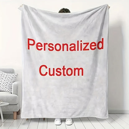 Stay warm and stylish with our Custom Photo Personalized Throw Blanket featuring a Contemporary Geometric Design with a Space Theme. Made from All-Season Flannel Knit, this blanket is perfect for cozy nights at home, traveling, or adding a touch of