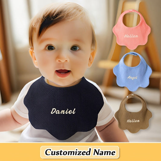 Customize your baby's style with our Personalized Drool Bibs. These bibs feature custom embroidery, an adjustable snap closure, and soft absorbent knit fabric. They make the perfect gift for a baby shower or holiday. Suitable for babies aged 0-3 years