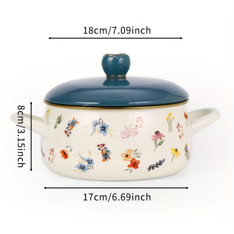 Enamel Pastoral Fuji Pot with 18cm Diameter - Versatile for Cooking and Serving, Great Addition to Any Home Kitchen