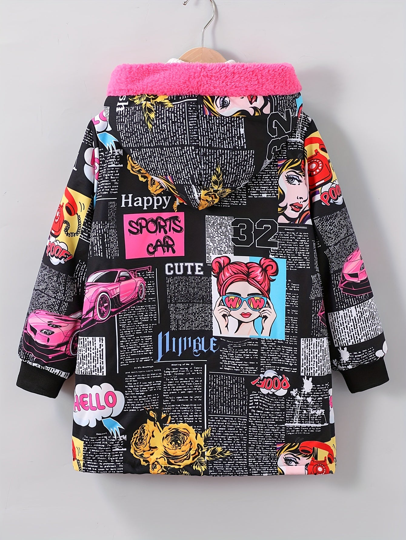 One jacket sold, excluding girls' sweater and Youngsters 118.87-155.45 meter graffiti print lining hooded jacket.