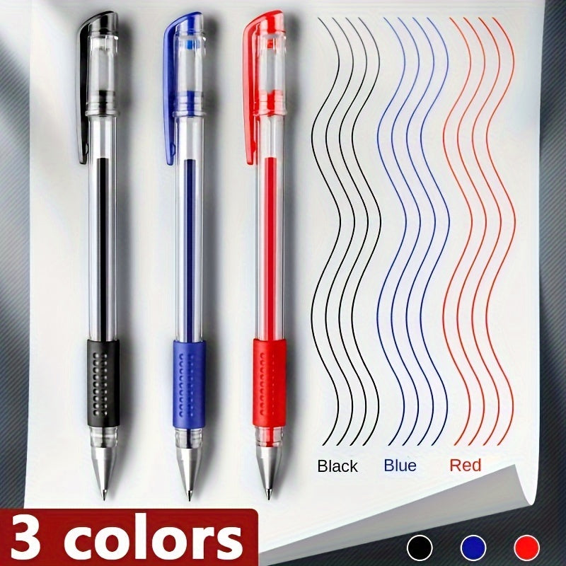 18-piece gel pen set in black, blue, and red ink colors, perfect for school or office use.