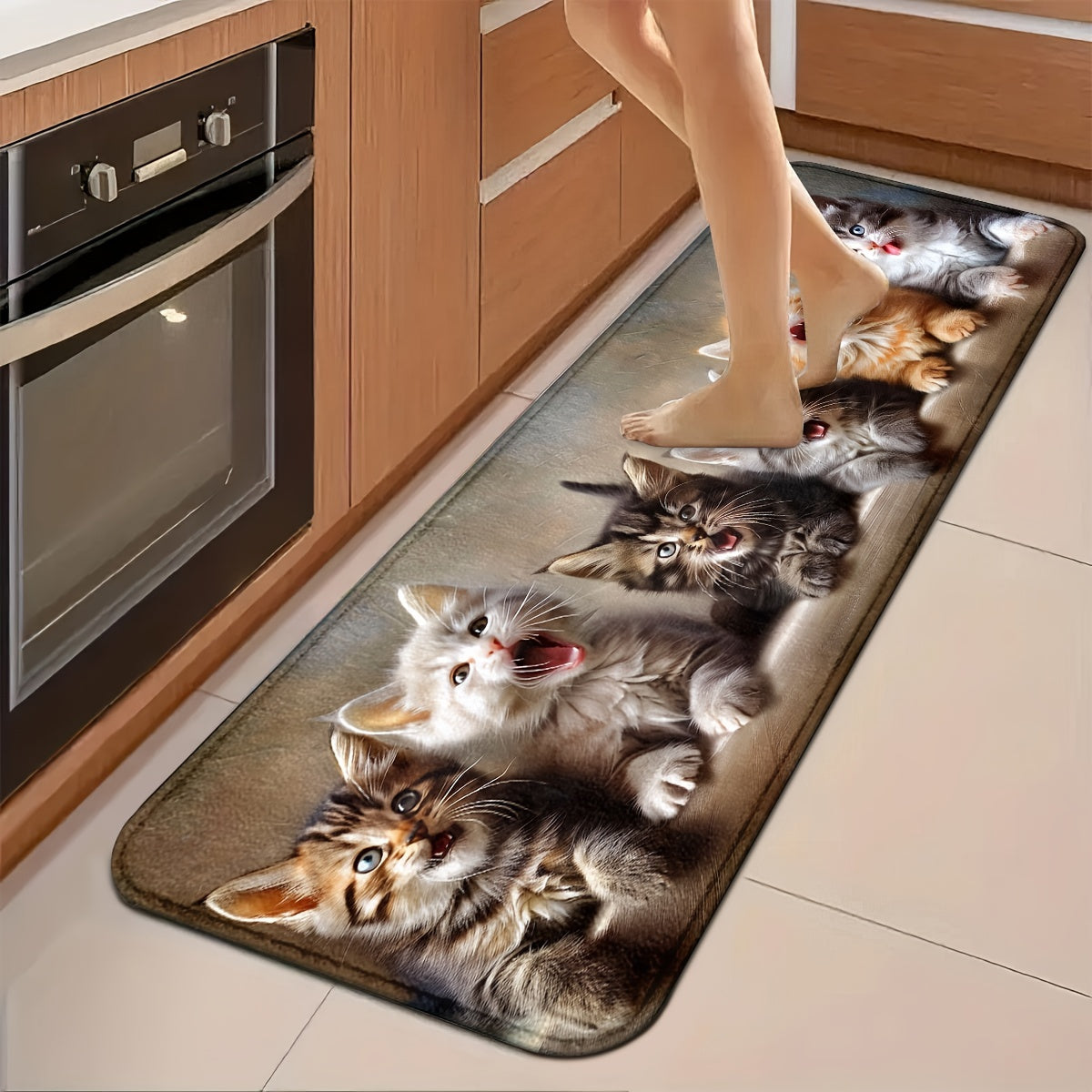 Cute dog-themed kitchen rugs and entry door mats that are machine washable and non-skid, perfect for adding comfort and style to your home.