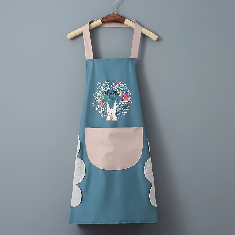 Waterproof, oil-resistant kitchen apron made of durable PVC material with hand wipe pocket. Ideal for cooking, gardening, and household use in the living room. No battery required.