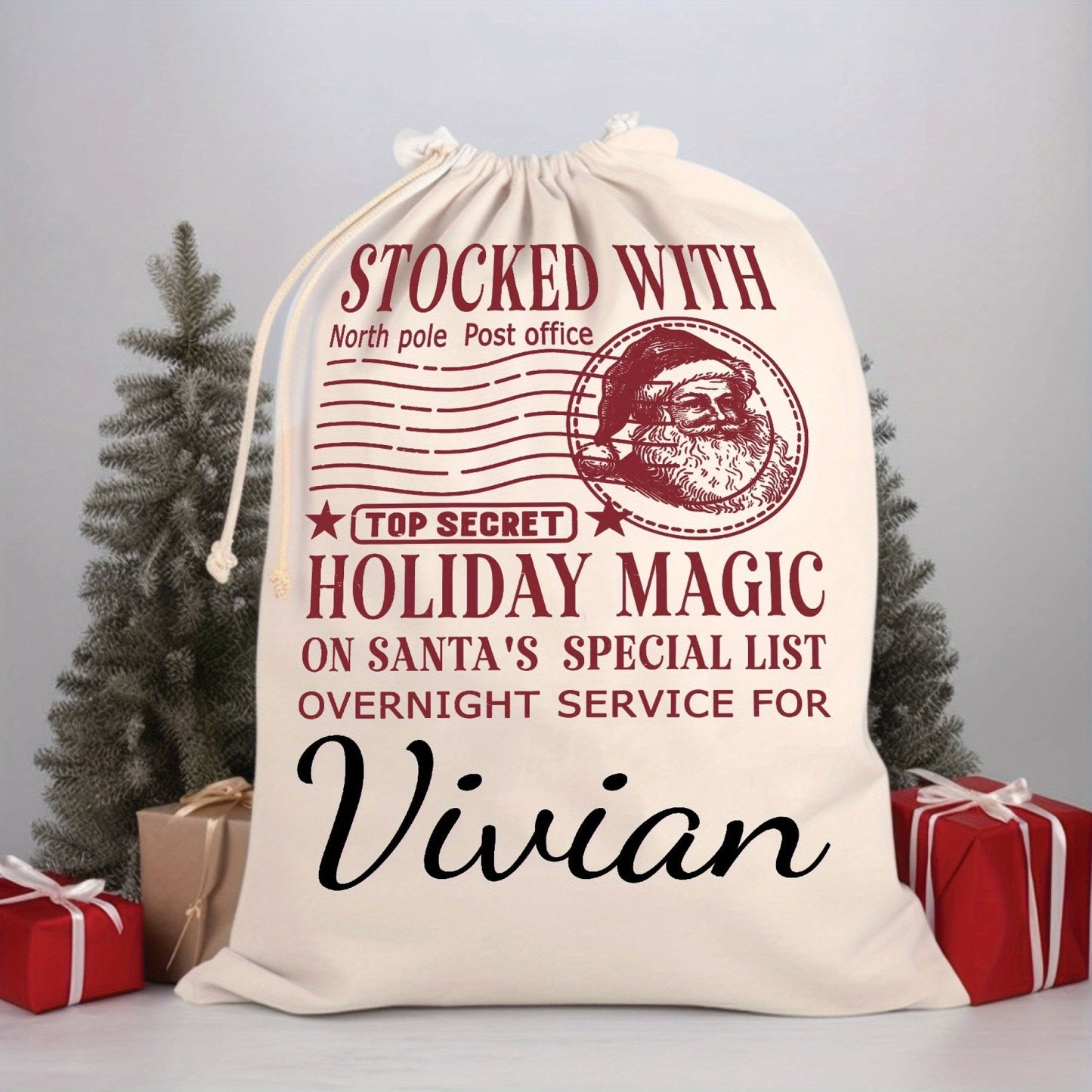 Santa Sack customized with your name for a special touch, Unique Christmas Gift Bags, Oversized Canvas Santa Bags with Drawstring Closure, Adorable Party Favor Bag in Canvas Cute Style, Buy in Bulk for Gift Giving, Three Sizes to Choose From, Ideal for