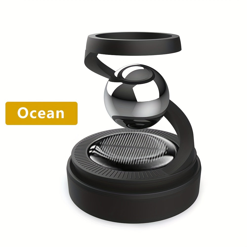 Solar-powered car aromatherapy diffuser rotates, creates long-lasting fragrance, and is compatible with various aromatherapy products.