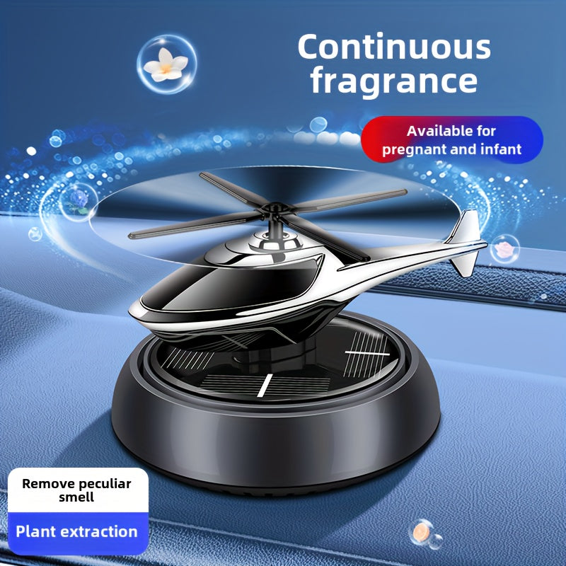 Car perfume diffuser with solar-powered aromatherapy helicopter decoration and air freshener. Ideal car accessory gift.