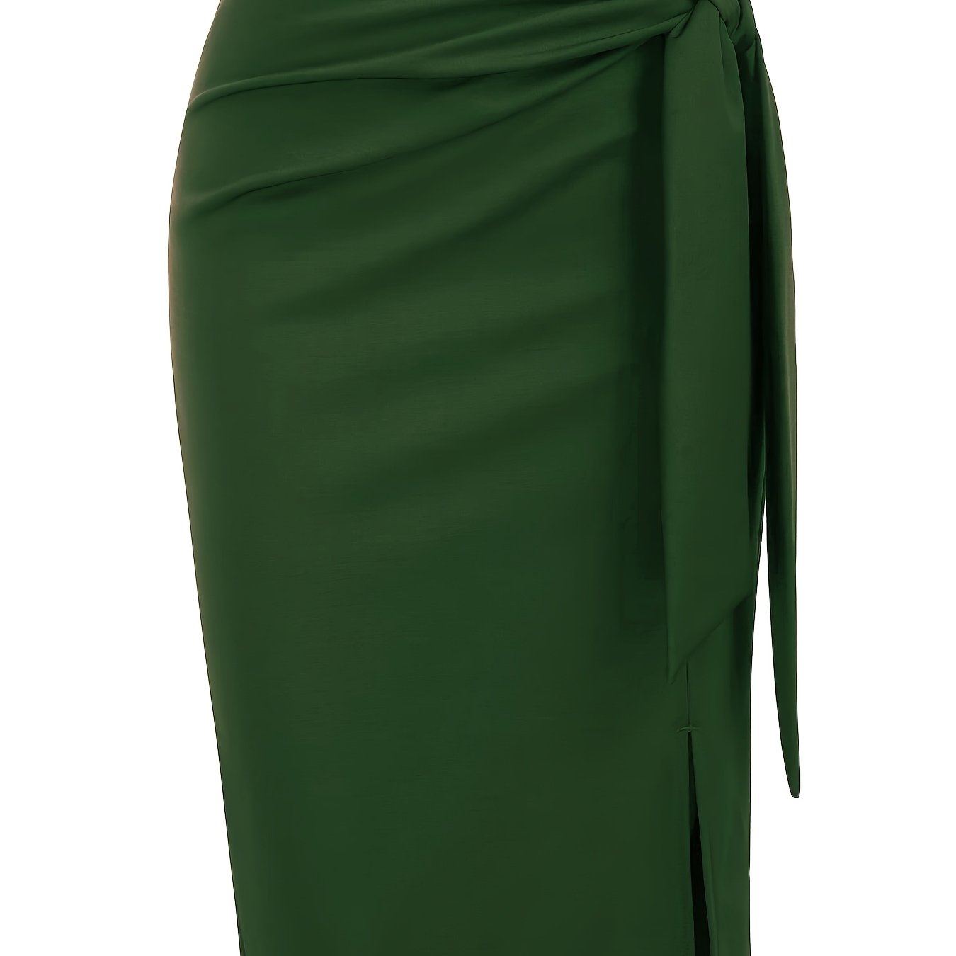 Chic high-waisted knee-length skirt with bow and slit for women.