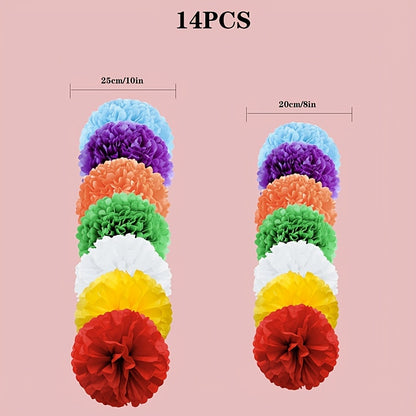 14 pieces of DIY paper flower ball pom pom charm decoration