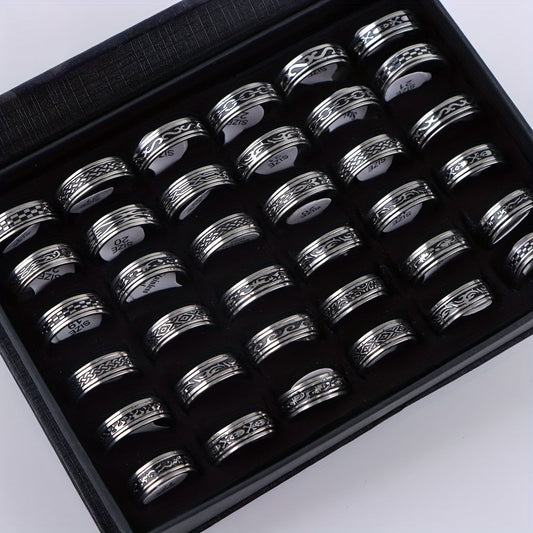 Set of 10 Simple Vintage Style Black Stainless Steel Spinner Rings, Unisex - Perfect for Everyday, Holidays, Parties, or as a Gift - Variety of Sizes Available