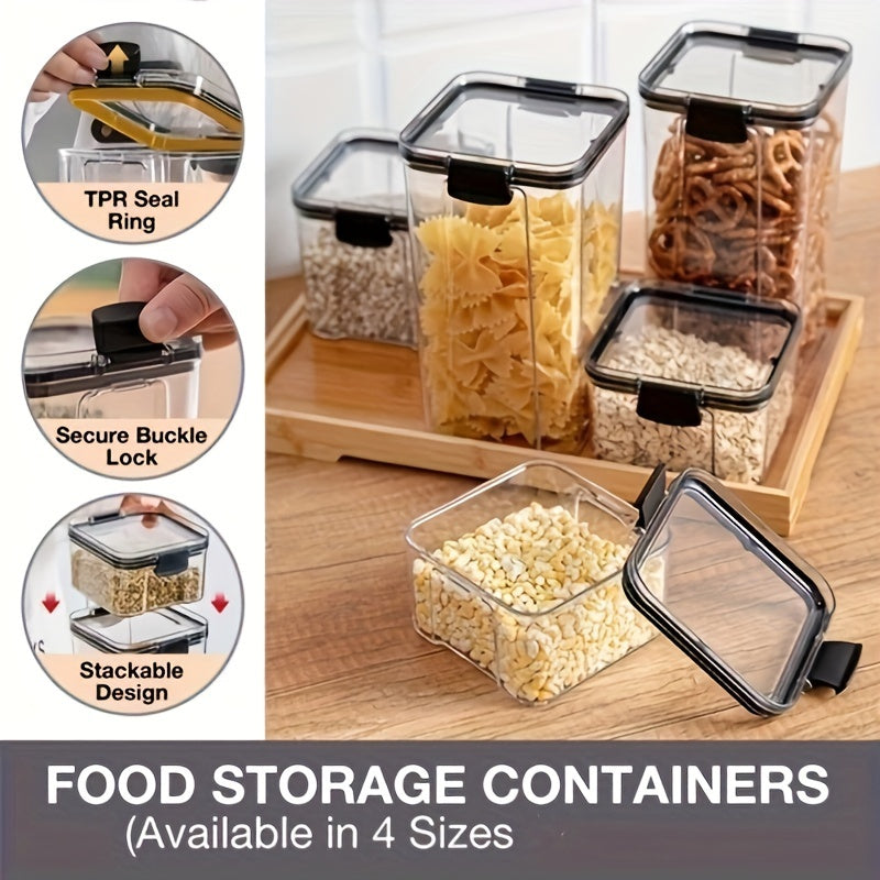 Set of airtight food storage containers - Clear plastic canisters with durable lids for organizing kitchen and pantry items like cereal, pasta, grains, nuts, and spices. BPA-free PET material, stackable design, and available in various sizes (small