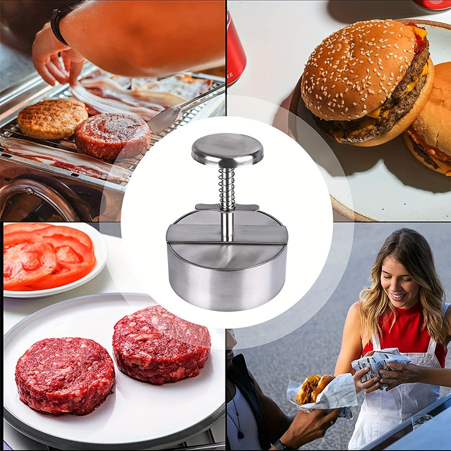 Stainless Steel Hamburger Meat Press with Round Push Design - Perfect for Making Beef, Vegetables, and Burgers in the Kitchen