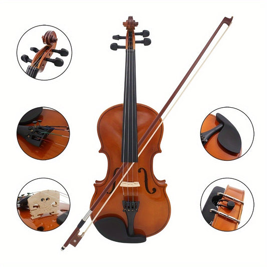 Astonvilla AV-105 Premium Full Size Violin: Lightweight, Durable Wood with Rich Tone for Beginners & Pros - Includes Case, Rosin, & Extra Bow Hair.