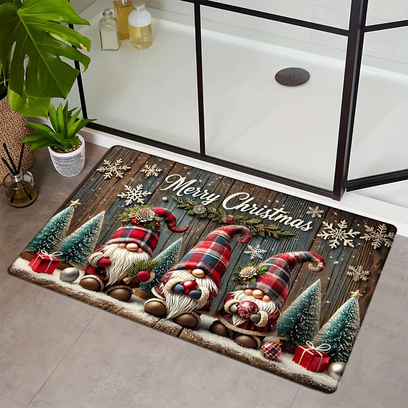 Cozy Christmas Gnome Flannel Door Mat - Luxuriously Thick, Non-Slip & Highly Absorbent Rug for Home Decor, Ideal for Bedroom, Living Room, and Entryway