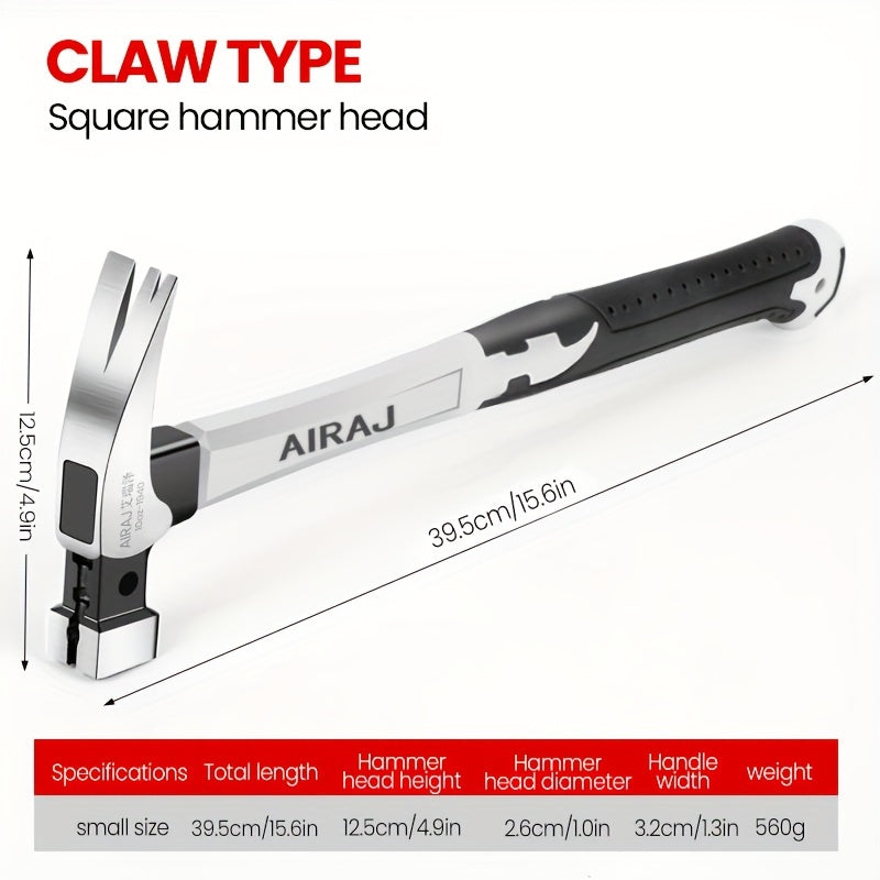 AIRAJ High-Carbon Steel Claw Hammer with Durable, Anti-Slip Grip, Ideal for Industrial & Home Use in Short or Long Handle Options.