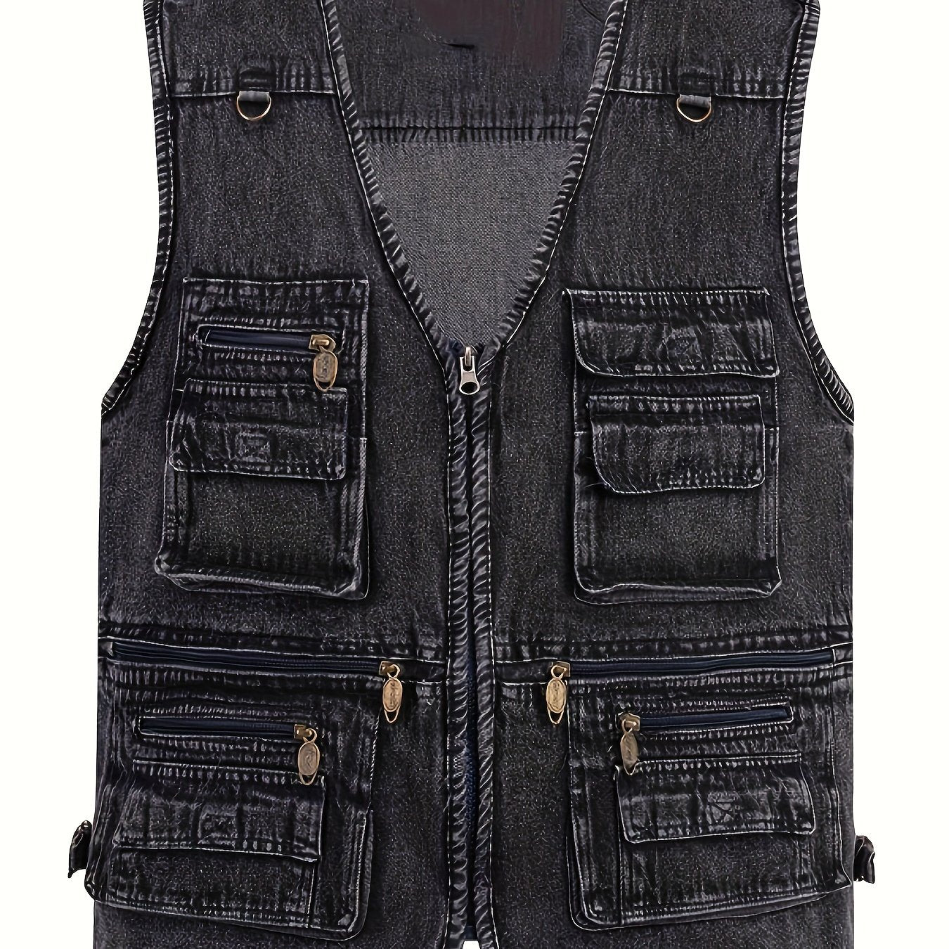 Plus Size Men's Denim Vest - Casual outdoor wear with pockets, V-neck, machine washable. Perfect for all seasons.