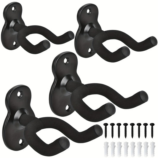 Wall mounted guitar hooks for various instruments, available in 2, 3, or 4 packs. Ideal for folk, bass, electric, and classical guitars.