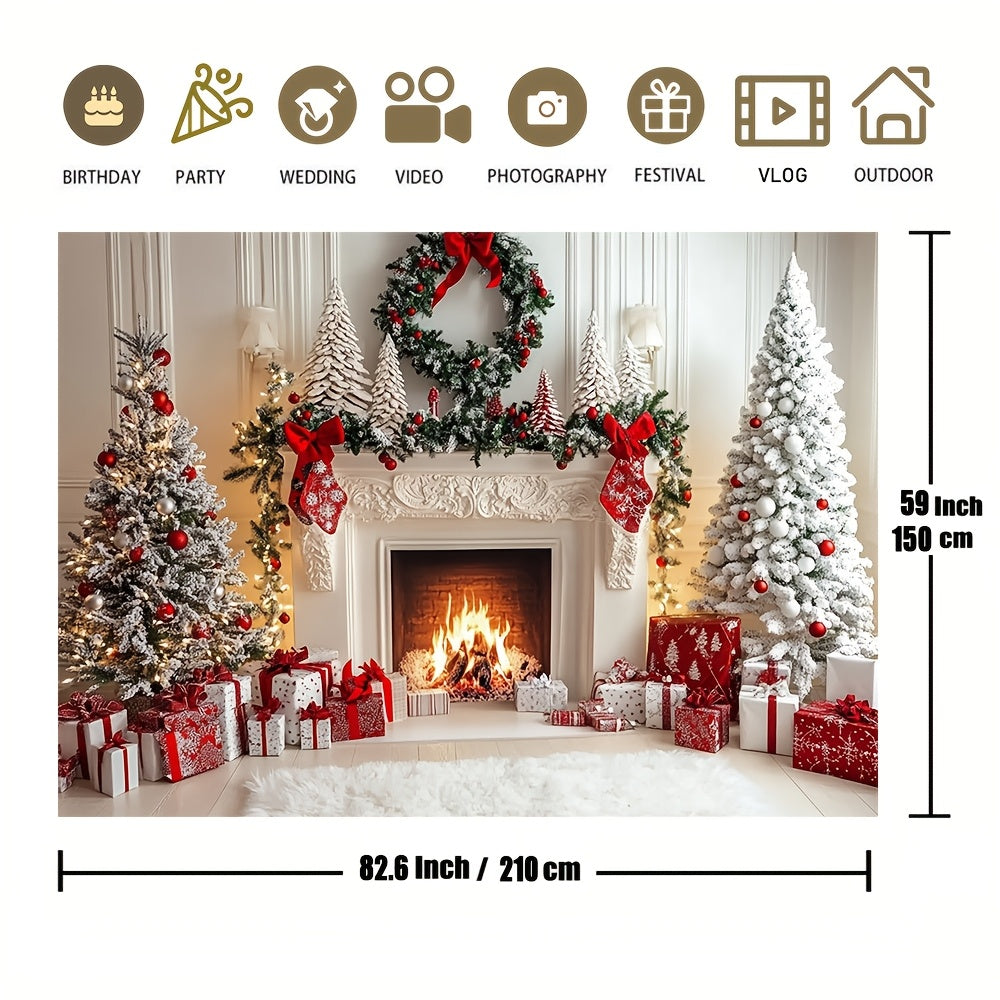 Glam up your Christmas fireplace with our 1-piece polyester backdrop, no need for electricity! Perfect for holiday and New Year's celebrations, winter festivities, and photo sessions.