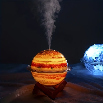 Creative 330ml Jupiter-inspired USB humidifier with LED night light, for aromatherapy in bedroom and home decor. USB powered.