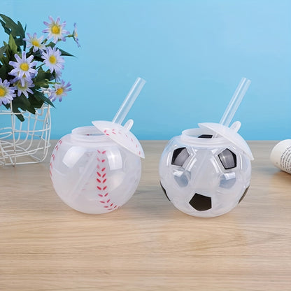 Stylish and portable cups for kids: Creative straw cups in football, watermelon, and baseball designs, perfect for milk tea and fruit drinks.