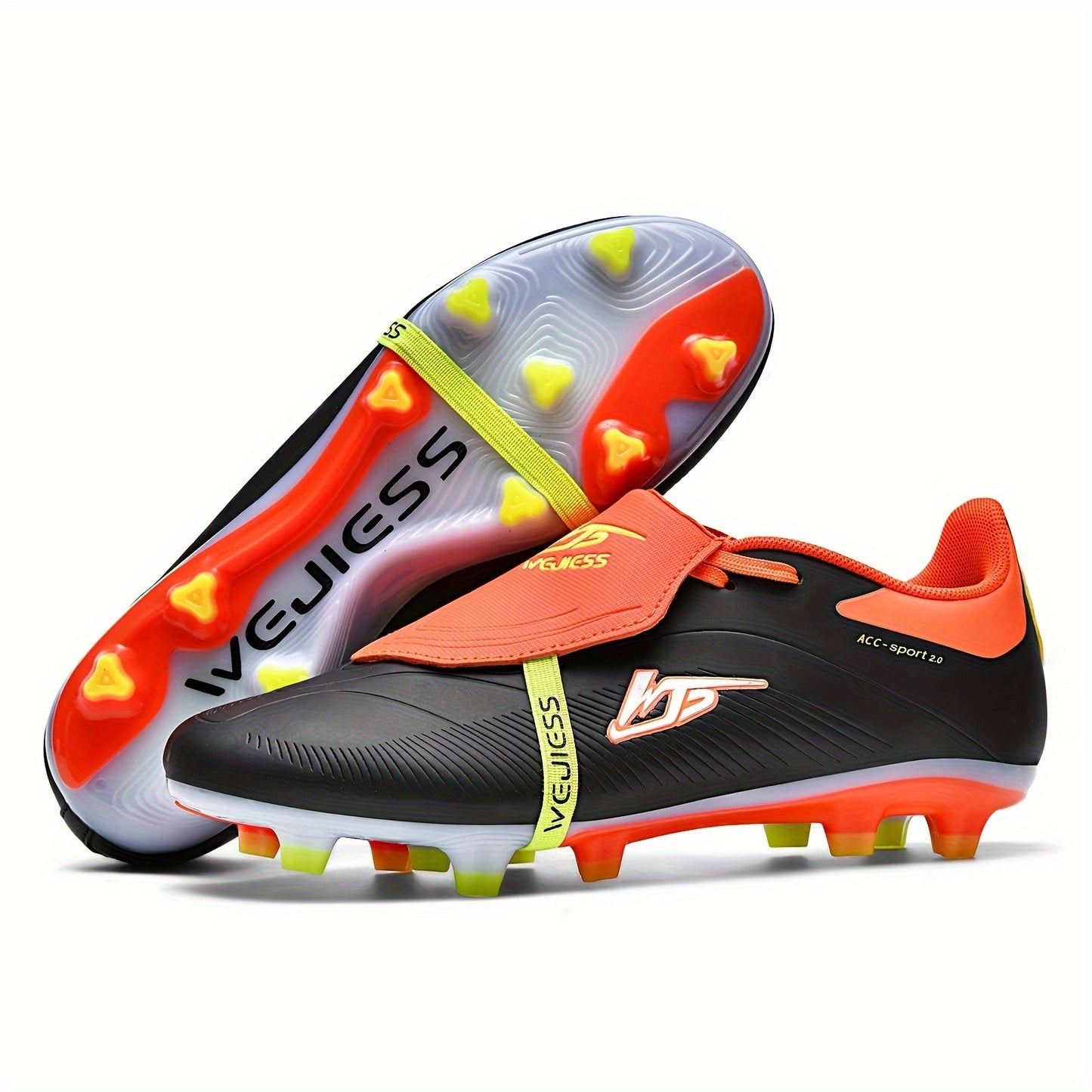 Men's High-Top Soccer Cleats with Anti-Slip Spikes, Breathable Design, Lightweight, Hook-and-loop Fastener, Black & White, Competition Soccer Cleats with Breathable Lining.