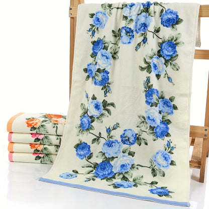 1/3 Floral Pattern Cotton Hand Towels, Soft and Absorbent for Home Bathroom, 73.66*34.04cm.