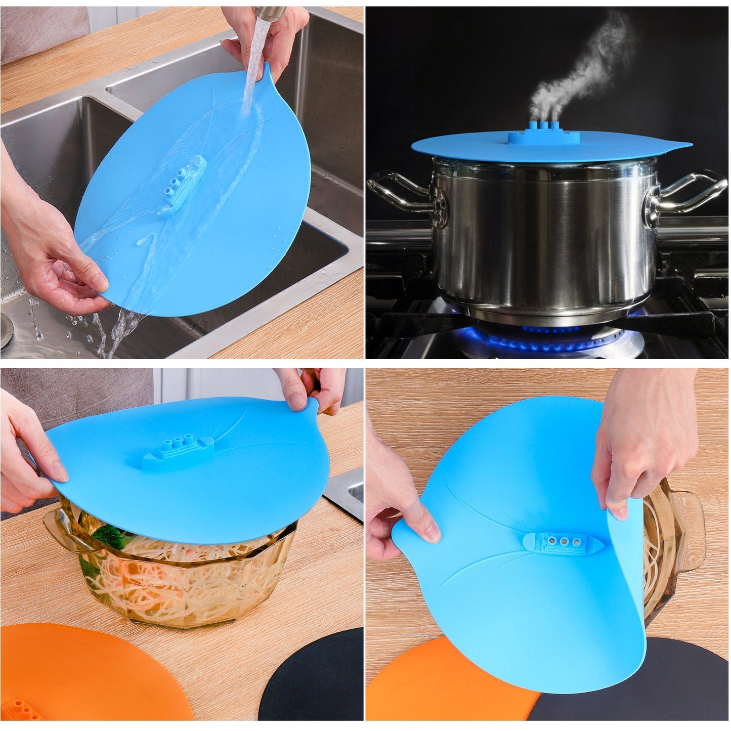 Steam Vent Microwave Pot Lid made from PC material; designed for preserving food freshness and facilitating kitchen cooking. Perfect for use on pots and pans as a vent cover and cooking tool.