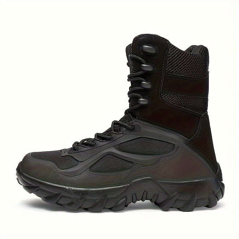 High-top hiking boots for men with durable PU and fabric upper, cushioned EVA insole, and rugged MD sole - perfect for hiking and outdoor activities.