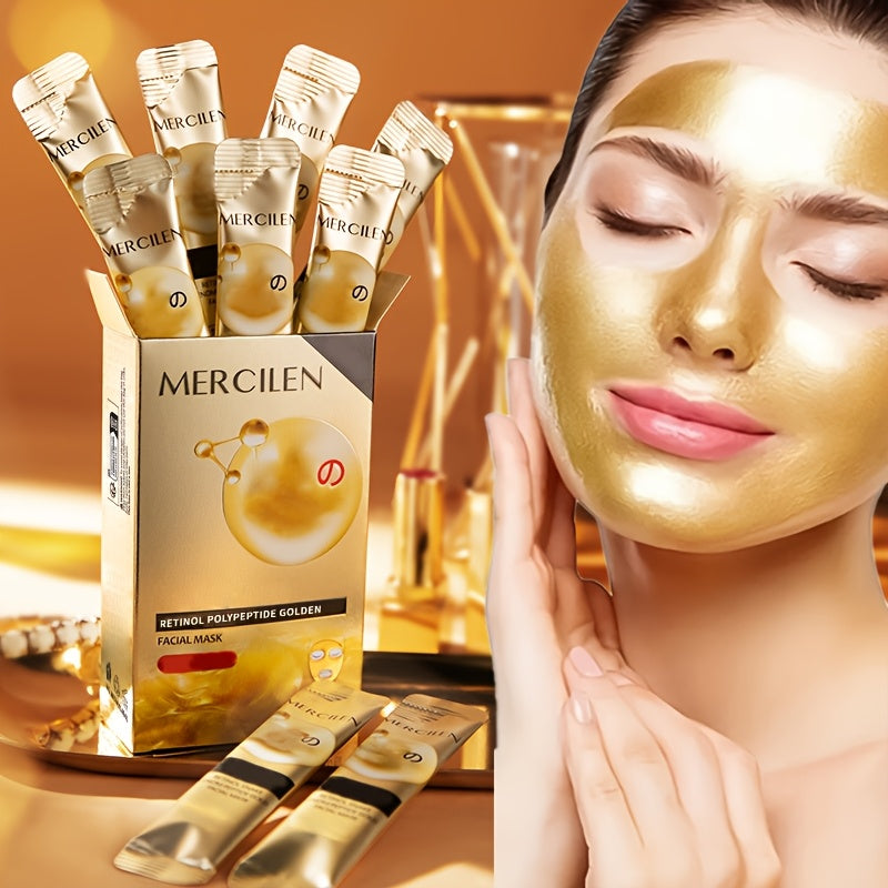 MERCILEN Retinol Polypeptide Golden Facial Mask - 10pcs, 6g each. Deep cleanse, firm, and moisturize for smooth, radiant skin. Contains Hyaluronic Acid & Vitamin E. Suitable for all skin