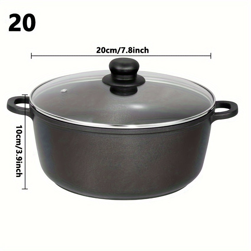 Japanese Style Dual Handle Deep Soup Pot with Lid - 1pc Aluminum Non-Stick Stockpot ideal for Cooking, Boiling, and Hotpot