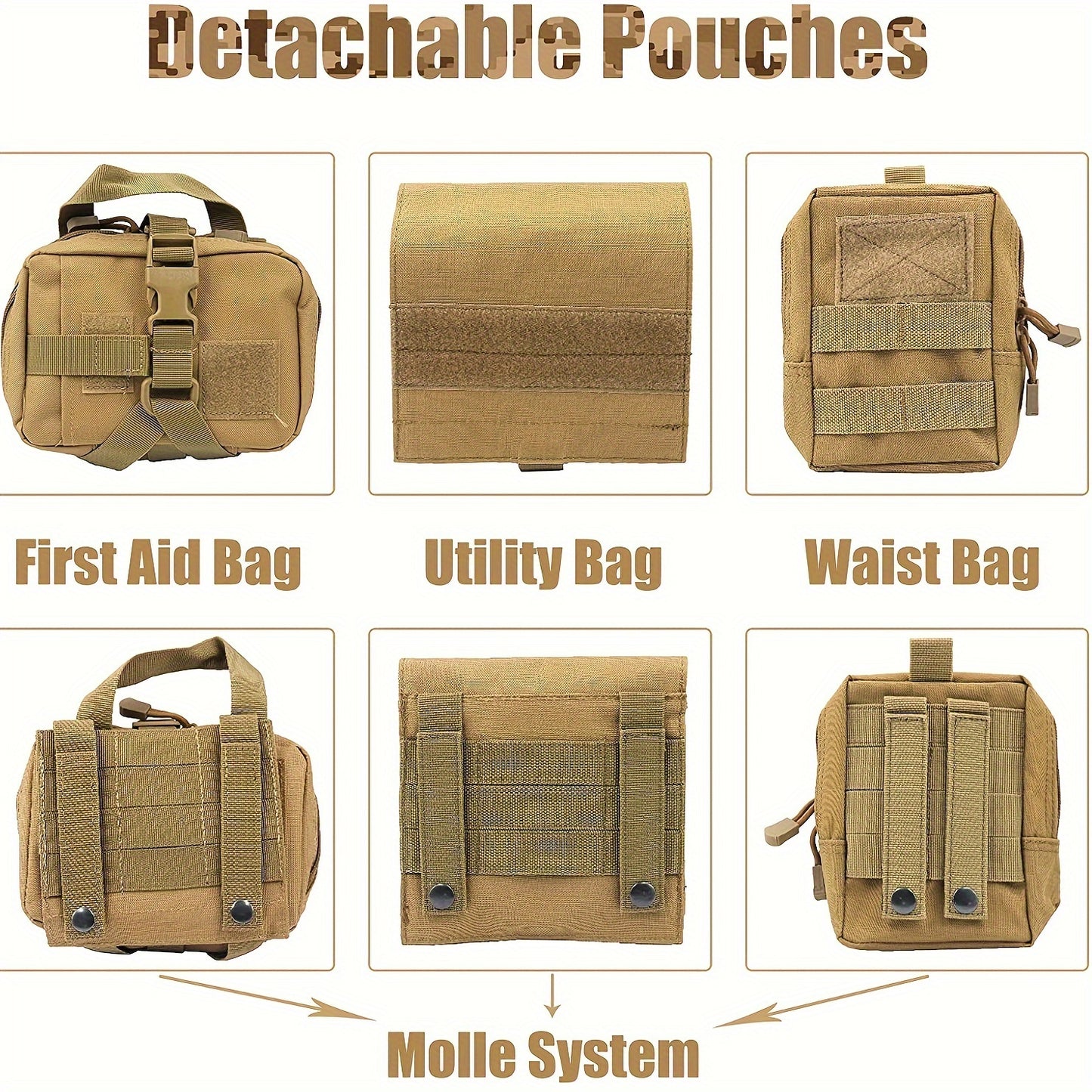 Tough, waterproof dog harness with pockets, washable, tan color, great for training and outdoor use.