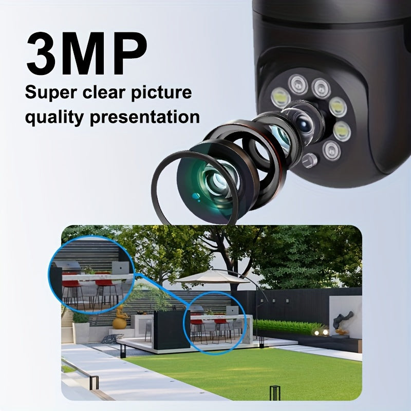 The Teruhal 3MP HD Wi-Fi Security Camera offers 355° Pan-Tilt-Zoom capabilities, Night Vision, AI Motion Detection, Two-Way Audio, Color Night Vision, 2.4G Intercom, Remote Control, and Home Surveillance System compatibility. Powered by USB and