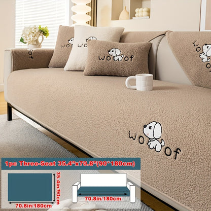 Soft Sherpa sofa cover, pet-friendly, non-slip, machine washable.