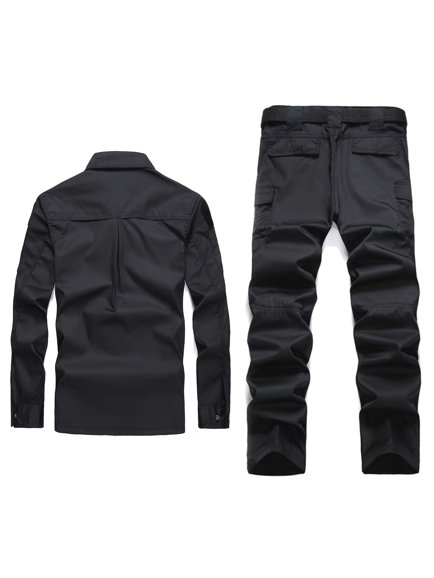 Durable and breathable men's camo training suit for outdoor activities, machine washable.