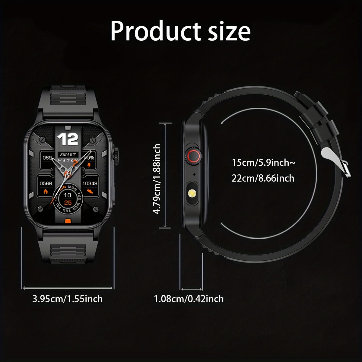 LIGE Smartwatch with 5.2 Wireless, 2.01in Screen, 370mAh Battery, Step Counting, Voice Assistant, Weather Forecast, Reminder, Remote Control, Photo Taking, Light, Sleep Monitoring.