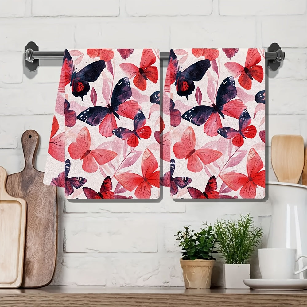 Get a pair of luxurious kitchen towels with a beautiful abstract design of roses and butterflies, perfect for Valentine's Day. These ultra-soft towels are highly absorbent, machine washable, and measure 40.64x60.96 cm, making them ideal for holiday