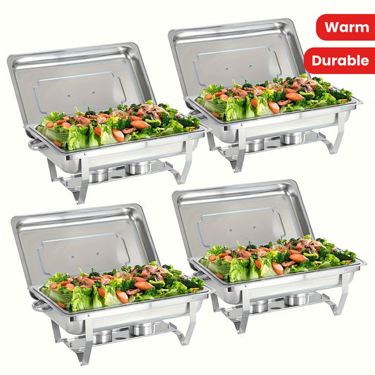 Durable Rectangular Buffet Warmer Set with Lid - Elegant Stainless Steel Hot Cup ideal for Catering, Parties & Weddings