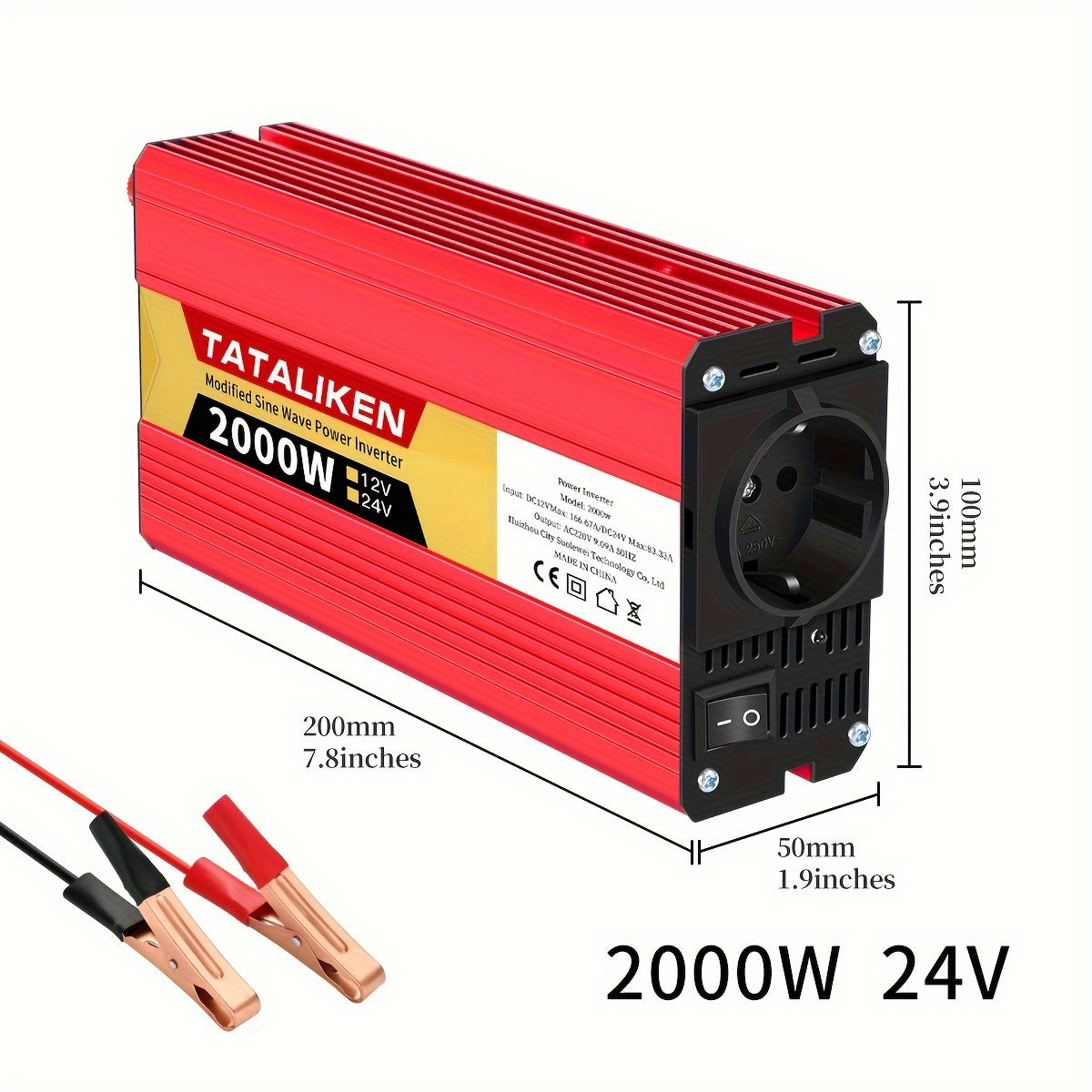 High-power 12V to 220V car inverter with 2500W-600W capacity, ideal for charging phones and tablets.