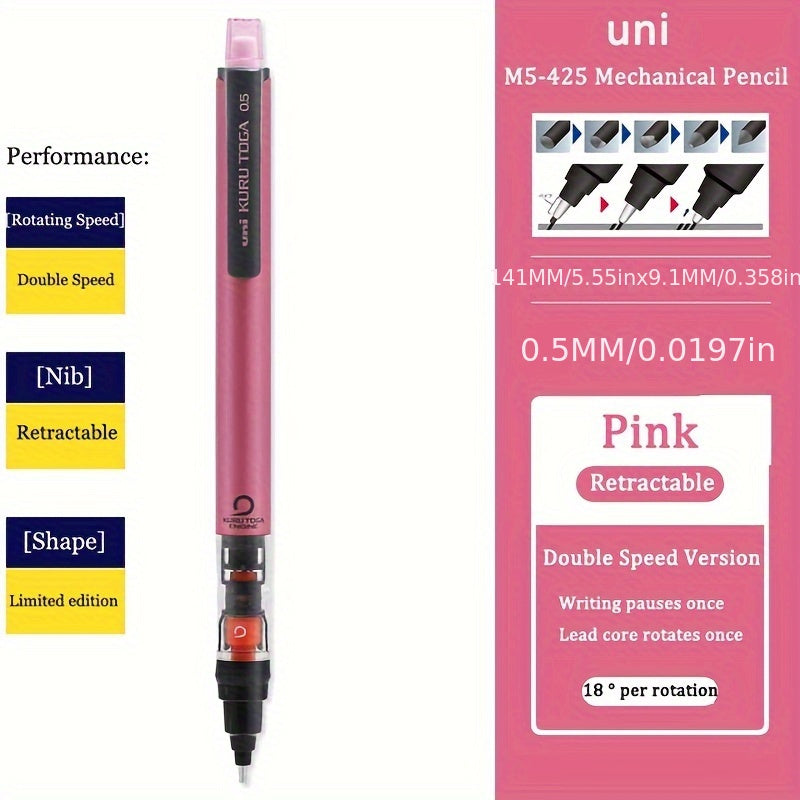 KURUTOGA Erasable Mechanical Pencil M5-452, 0.5mm HB Lead, Rotating Action for Smooth Writing - Perfect for Daily Office Use