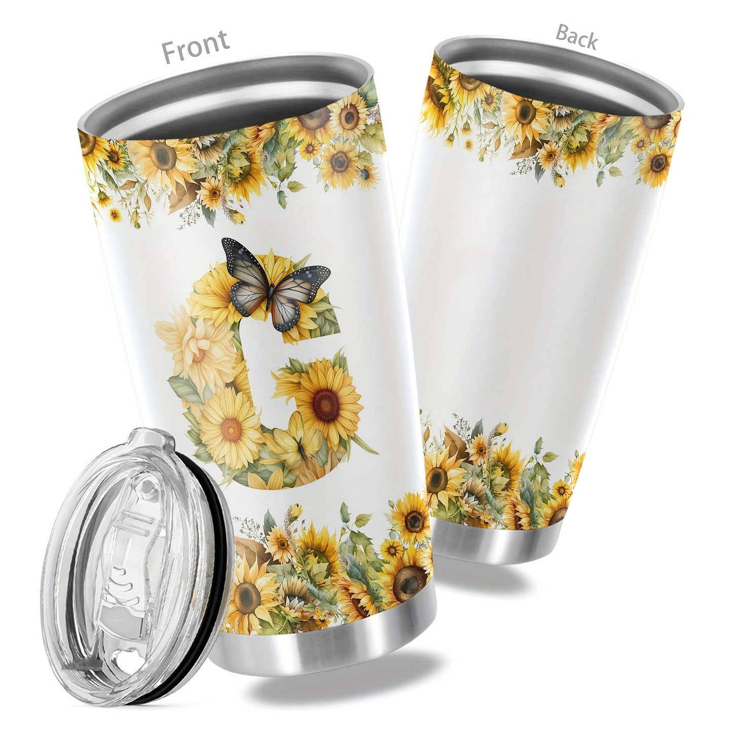 20oz Floral Initials Travel Mug - Double-Walled Tumbler for Women - Ideal Gift for Various Occasions.