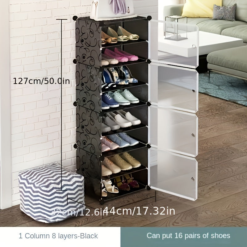 Shoe Storage Organizer with 8 Tiers and Dustproof Cover - Simple to Assemble, See-through Design for Organizing Shoes in Bedroom or Entryway, Ideal for Indoor Storage