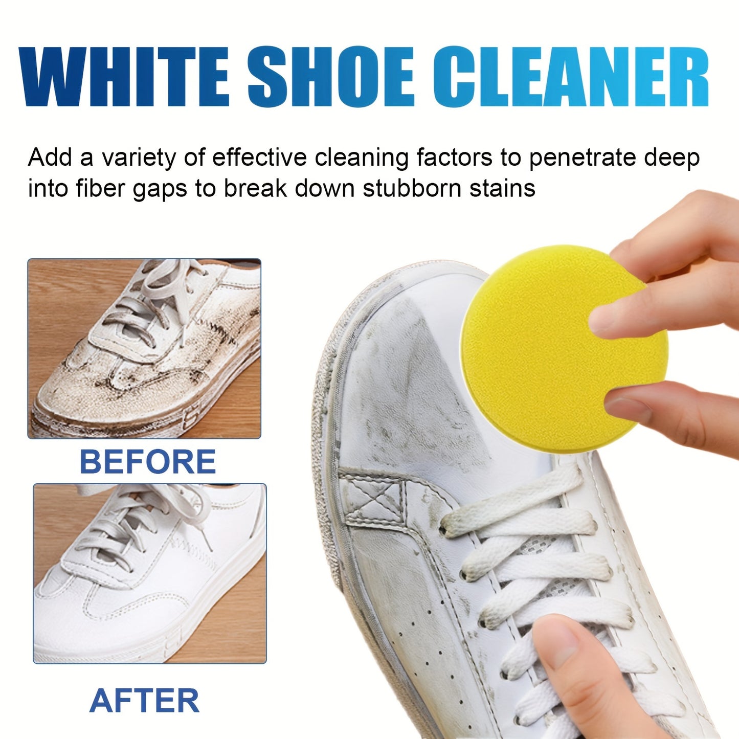 Sport Shoe Whitening Cleaning Cream with Sponge - Stain and Scuff Remover for Sneakers, Boots, and Canvas Shoes - Contains Chemicals - Quick and Effective Shoe Care Cleaner.