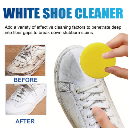 Sport Shoe Whitening Cleaning Cream with Sponge - Stain and Scuff Remover for Sneakers, Boots, and Canvas Shoes - Contains Chemicals - Quick and Effective Shoe Care Cleaner.