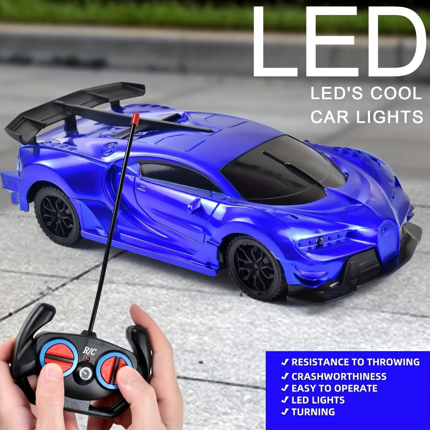 Battery-powered blue remote control car toy for youngsters 3+, made of durable plastic with button control and sedan design - ideal gift for boys & girls.