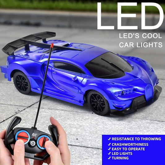 Battery-powered blue remote control car toy for youngsters 3+, made of durable plastic with button control and sedan design - ideal gift for boys & girls.